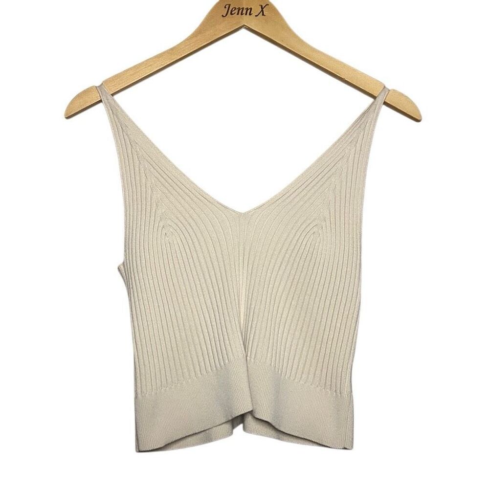 Love Republic Beige Sleeveless Cami Tank Top Size L V-neck Ribbed Knit